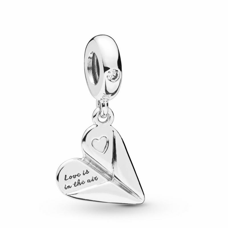 Pandora Heart Paper Plane Dangle Charm - Sterling Silver/Cubic Zirconia - Canada | WL7260JC